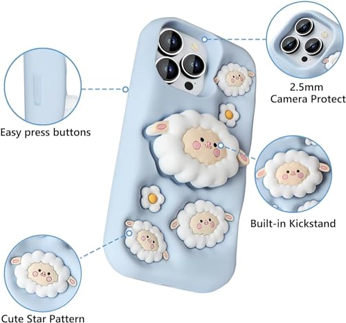 Image of COVERLY for iPhone 15 Pro Max 3D Cartoon Sheep Flock Case,Full Protective Funda Trendy Cloud Animal Back Case with Holder Cute Soft Silicone Fashion Aesthetic Cover for Apple iPhone 15 Pro Max