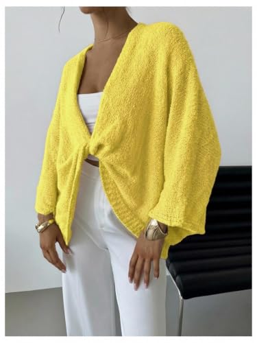 Image of GORGLITTER Women's Oversized Fall Wrap Sweater Cropped Bat Wing Knit Tops