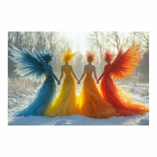 Peinture murale moderne quatre femmes robes colorées neige toile décoration d'intérieur jaune
