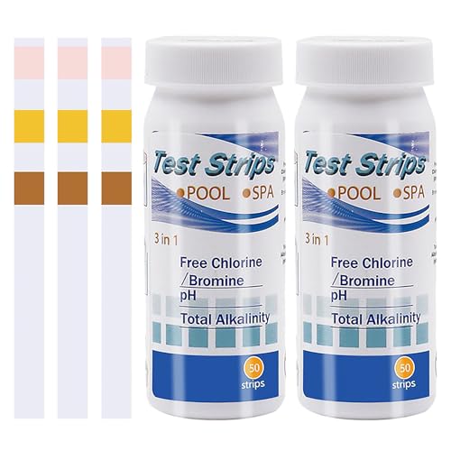 100pcs Water Hot Tub Test Strips, 3 In 1 Ph Test Strips Set For Rapid Measurement Of Residual Chlorine In Water Ph Total Hardness Alkalinity For Tubs Free Bromine Ttorage Testing Kit Accessories (100)