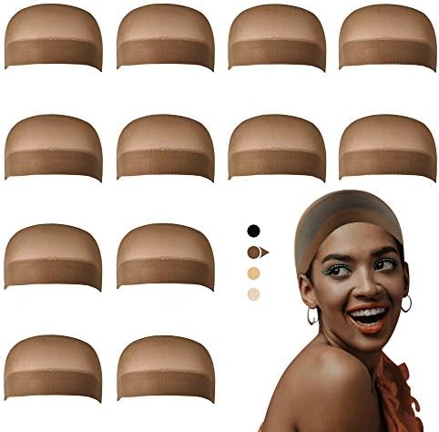 Dreamlover Wig Caps, 12 Pack Wig Stocking Caps for Lace Front Wigs, Brown Wig Cap for Women