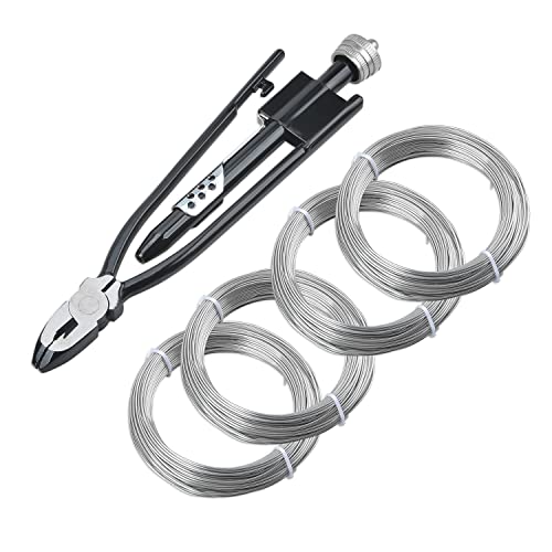 LainKeen 5 Pieces 9 Inch Safety Wire Twisting Pliers Tool Set With 4 Coils Steel Wire (2 PCS 1.0 mmx30 m 2 PCS 1.2 mmx15 m) For Aircraft Machinery and Vehicles