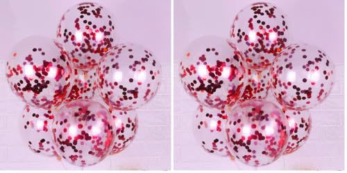 Image of AMFIN (Pack of 20) Transparent Balloons Bouquet Combo with Pre Filled Red Confetti & Ribbons for Anniversary, Birthday, Baby Shower, Valentine Day Party Decorations Balloon Bunch for Decoration