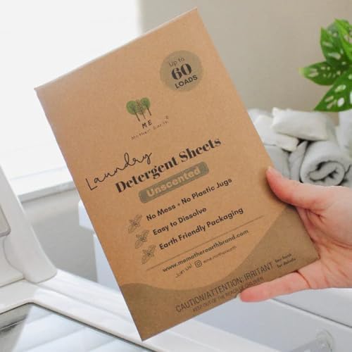 ME Mother Earth Laundry Detergent Sheets - Up to 60 Loads, Ultra-Convenient Concentrated Liquidless Sheets, Hypoallergenic, Plastic-Free & Eco-Friendly Packaging, Travel Friendly - Unscented