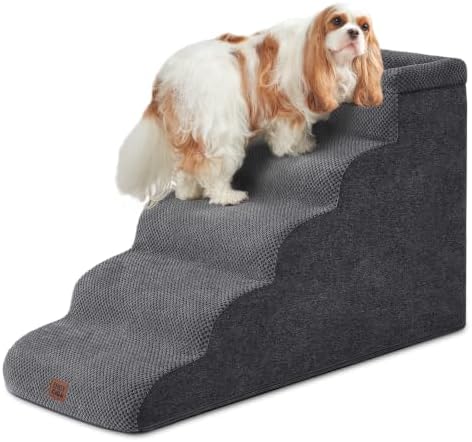 EHEYCIGA Hundetreppe für Kleine Hunde 53 cm Hoch, 5 Stufen, Grau | Rutschfeste Haustiertreppe für Sofa & Bett, Hochdichter Schaumstoff, Waschbarer Bezug, Gelenkschonend für Hunde &