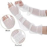 Telooco Sheer Arm Sleeves Long Mesh Gloves for Women Rave Tulle Stretchy Gloves with Ruffle (White) - Image 5