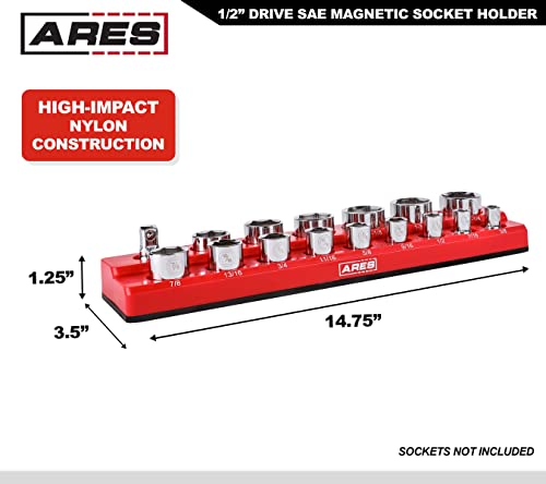 Image of ARES 70236-16-Piece 1 /2-Inch SAE Magnetic Socket Organizer - Holds 15 Sockets and 1 Socket Adapter - Keeps Your Tool Box Organized