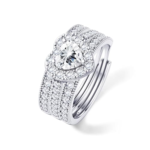 LOLIAS - LOLIAS Ring Silber 925 Damen Edelstahl Ring Verstellbar Statement Silber Herz Ringe Damen Wasserfest Damenring Stapelringe Fingerring Verlobungsring Silberringe Set Geschenke für Frauen Freundin