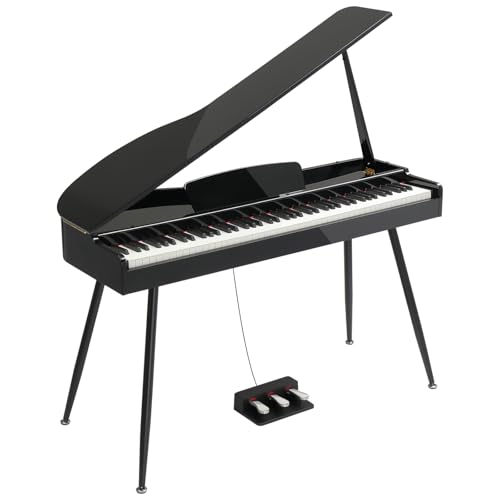 LEADZM Grand Piano, Digitalpiano mit 88 Gewichtete Tastatur und Hochglanzlackierung, Stromlinienförmigem, Faltbarem Deckel, 4-Lautsprecher-Sound, Bluetooth MIDI/Audio, Schwarz