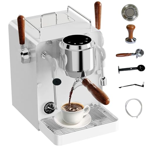 ZHANGshouf Cafetera Espresso de 1350 W, 0,8 L, automática, con Toma de Agua Caliente Independiente y asa de Madera Maciza. Cafetera compacta Ideal para el hogar y la Oficina.