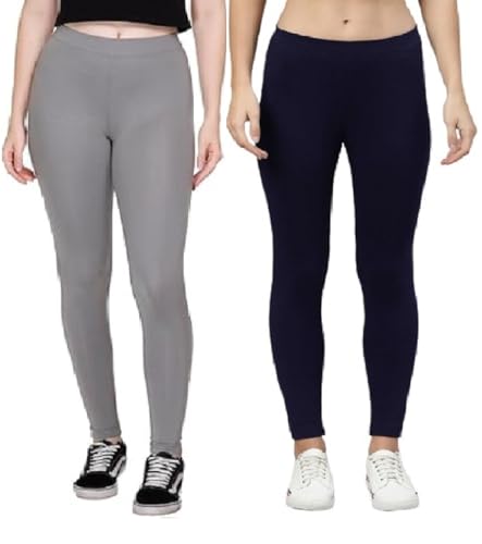Image of ZAYANQA Combo of 2 Slim Fit Women /Girls Solid Stretchable Cotton Ankle Length Leggings with Ultrasoft Wide Elastic Waistband |Comfortable |Fashionwear|