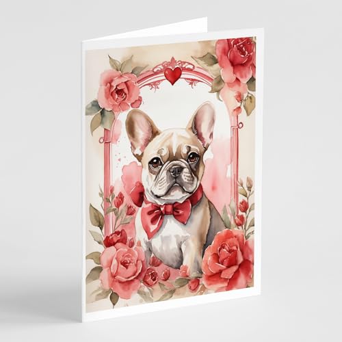 Caroline's Treasures DAC4442GCA7P French Bulldog Valentine Roses Greeting Cards Pack of 8 Blank Cards with Envelopes Whimsical A7 Size 5x7 Blank Note Cards