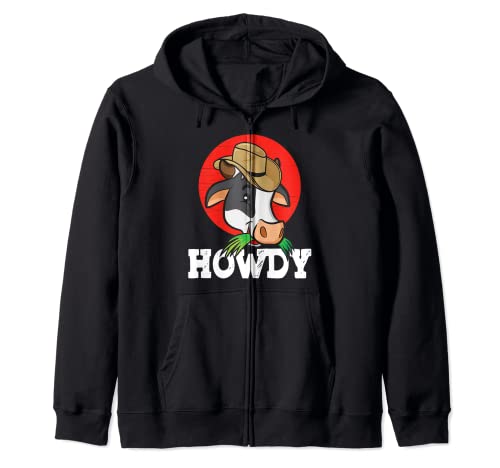 Howdy Cow Cowboy Hat Country America Rodeo Western Farmer Zip Hoodie