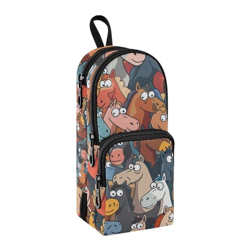 Trousse à crayons de grande capacité avec compartiment pour étudiants enfants en forme de cartable fourniture scolaire pour l'école, le bureau, le travail, Chevaux colorés, Taille unique, Mallette