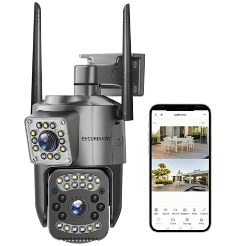 Image of securinnov 6MP Smart WiFi Dual Lens Outdoor PTZ CCTV Camera | 360 Rotation | Color Night Vision | Two Way Audio | Wireless Home Security Camera with Mobile App V380 Pro (Dual Lens PTZ)