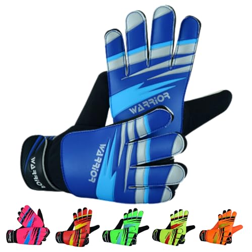 warrior gears Guantes de Portero niños, con Doble protección para Las muñecas, Color Azul, Talla 5, para niños de 9 a 12 años.