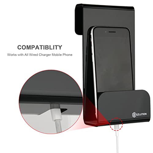 Caszlution Wall Mount Cell Phone Holder Acrylic Phone Stand Adhesive Charging Stand Storage Organizer Bracket Compatible With Magsafe Or Wired Charging Phone (Black) #TOP2