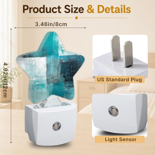 Image of Star Night Light Plug in, Blue Graffiti Dusk to Dawn Sensor Night Light, Soft Glow Lamp for Kids Bedroom Nursery Hallway Bathroom, Energy Saving Compact Design