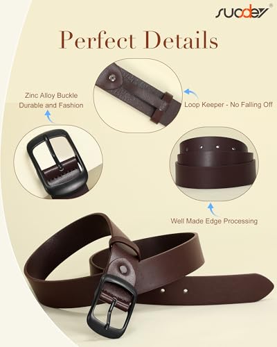 Image of SUOSDEY Fashion Womens Leather Belt, Soft Waist Belt with Pin Buckle for Jeans Pants,width 1.3 inch, 11-black+coffee (Matte Black Buckle), Small: fits waist from 25 inch-30 inch