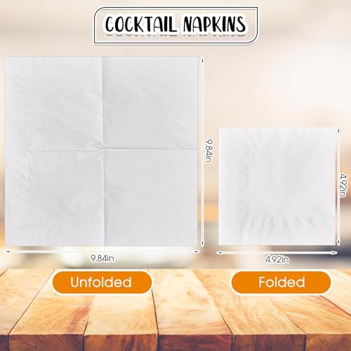 Image of Henoyso 1000 Pack 2 Ply 9.8 x 9.8 Inch White Cocktail Napkins Bulk