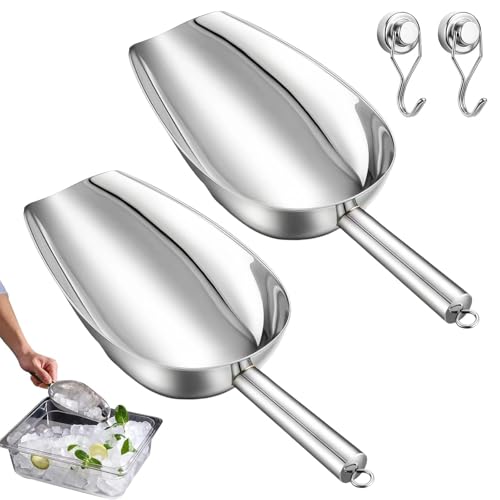 SHENGYIG Lot de 2 Pelles à Glaçons 9 Pouces 304 en Acier Inoxydable Pelle à Glace Multifonction Pelle à Glace à Farine avec 2 Pcs Crochets Magnétique...