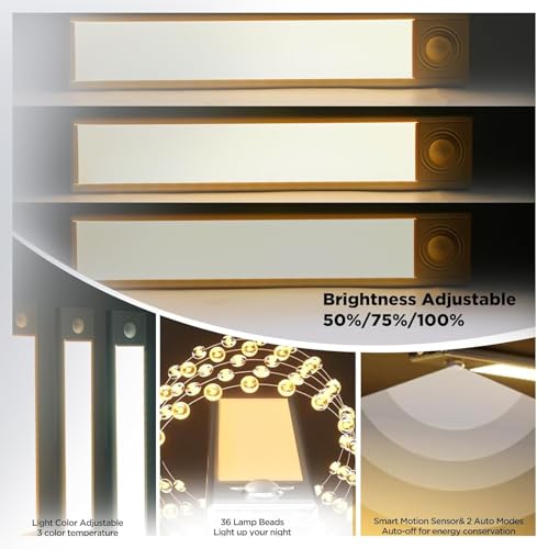 Image of Under Cabinet Lighting, 36 LED Rechargeable Battery Operated Motion Sensor Light Indoor, Wireless Under Counter Lights for Kitchen, Stairs (4, 8inch)