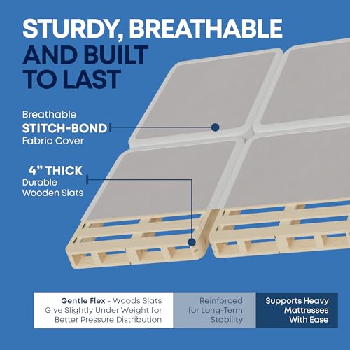 Greaton, Box Spring Bed Base California King Size, 4-Inch Wood Mattress Foundation – Amish Made in USA – Quiet Noise Free, 4-Pieces Under Mattress-Support BoxSpring, Fully Assembled, White by Greaton - Image 4