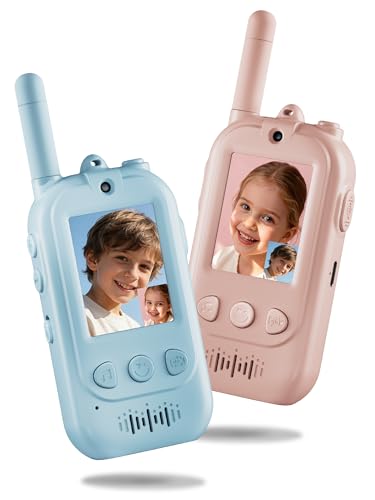 Upgraded Kids Video Walkie Talkies with Real-Time Two-Way Video, No WiFi or App Required, Long Range Outdoor Up to 1600FT, Rechargeable Video Intercom Toy for Boys & Girls Ages 3–12 (Blue & Pink)