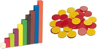 Learning Resources Cuisenaire Rods Small Group Classroom Set, 155 Piece Wood Set & Two-Color Counters, Red/Yellow, Educational Counting, Sorting, Patterning, and Probability Activities, Set of 200