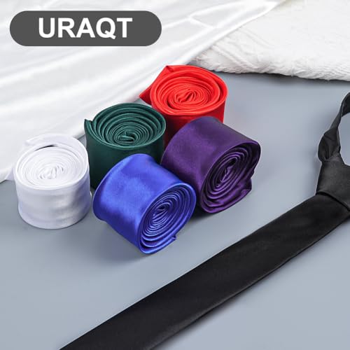 URAQT Corbatas para Hombre, 5CM Corbatas Delgadas, Color Sólido, Empatar Formal Clásica, Ropa Accesorios Regalo, Atars de Hombre Modernas para Boda, Fiesta, Business Negocios (Negro) - imagen 7
