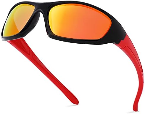 Haygafe Kids Polarized Sunglasses, Unbreakable TR90 Rubber Sport Shade Sun Glasses for For Boys Girls Children Age 3-12(Black&Red/Bright Orange)