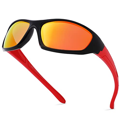 Haygafe Kids Polarized Sunglasses, Unbreakable Tr90 Rubber Sport Shade Sun Glasses For For Boys Girls Children Age 3-12(Black&Red/Bright Orange) #TOP25