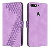 OKZone Kompatibel mit Huawei Y7 2018/Honor 7C/Y7 Prime 2018 Hülle, PU Leder Handyhülle Tasche Wallet Schutzhülle Flip Cover Klappbar Stoßfeste Etui mit Magnet Kartenfach TPU Lederhülle (Violett)