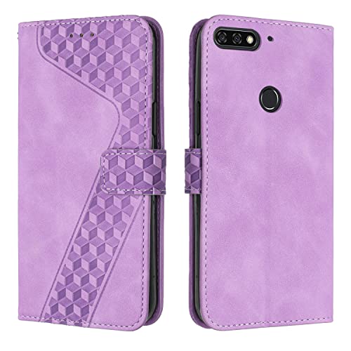 OKZone Kompatibel mit Huawei Y7 2018/Honor 7C/Y7 Prime 2018 Hülle, PU Leder Handyhülle Tasche Wallet Schutzhülle Flip Cover Klappbar Stoßfeste Etui mit Magnet Kartenfach TPU Lederhülle (Violett)