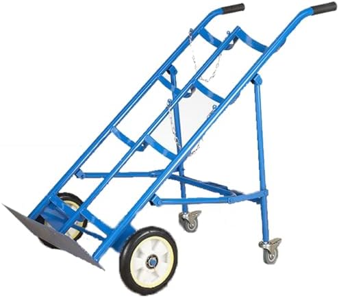Heavy Duty Foldable Dual Cylinder Trolley Cart with Wheels - Durable Steel Holder for Hospital, Factory, Laboratory Use - 100cm Height, Portable & Easy to Maneuver