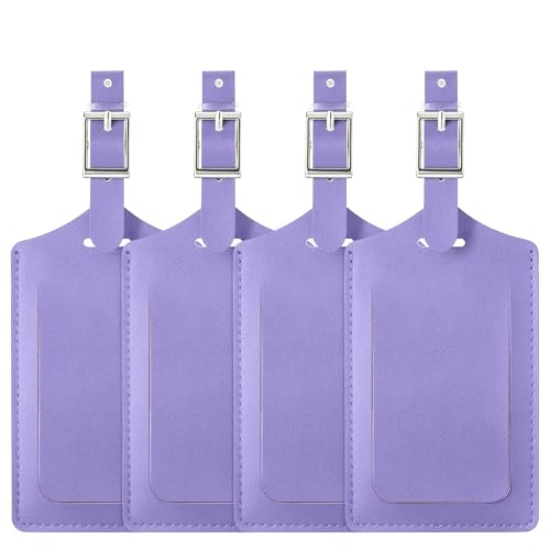 Image of Travelambo Luggage Tags for Suitcases PU Leather Travel Tags Bag Tags Privacy Protection Travel Essentials, Purple, One Size, Vibrant