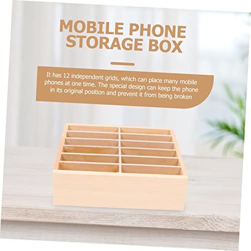 GRIRIW Wooden Mobile Phone Storage Box 12 Grid Desktop Organizer for Office Classroom Meeting Room Temporary Phone Holder Display Rack - Image 3