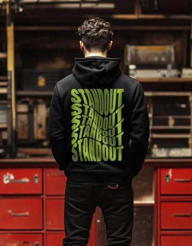 Image of Veirdo Cotton Fleece Regular Fit Hooded Sweatshirt Lastest Back Graphic Printed Winter Hoodies for Men (Available Colors: Marine Green, Marshmellow, Black, SOYA Bean, Orange & Blue)