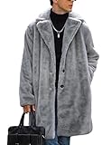 Picture of Yimoon Men's Faux Fur Coat Winter Long Faux Mink Thick Trench Coat Business Lapel Overcoat Fluffy Jacket for Men(Grey-L)