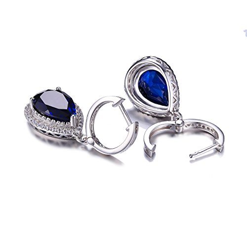 JewelryPalace Luxury Pear Cut 12.4ct Created Blue Sapphire Halo Dangle Earrings for Women, 14k Gold Plated 925 Sterling Silver Earrings, Gemstone Earrings Jewelry Sets - Image 6