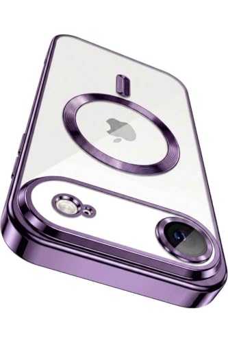Image of Elzzi Electroplating Transparent Clear Logo Back Cover Case TPU Compatible with iPhone 17 Air, Compatible with Magsafe, Full Body & Individual Camera Protection for Each Lens for Men & Women(Purple)