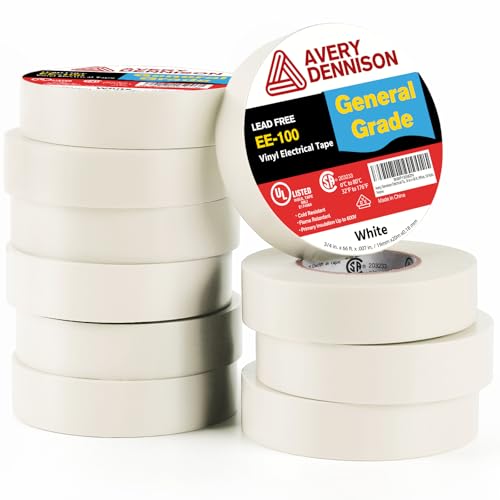 Image of Avery Dennison Electrical Tape, 10 Rolls General Use PVC Electric Tape, UL /CSA Listed in x 66 ft Insulating Vinyl Tape for Electrical, Repairs, Automotive and Equipment, EE-100, White