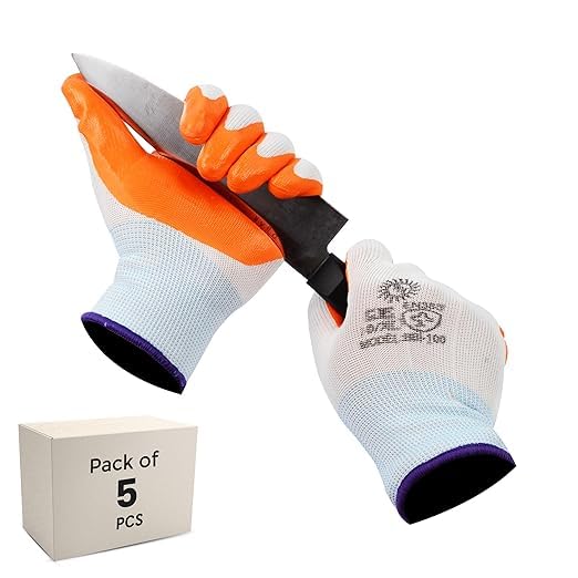 Image of Multipurpose Nylon Anti Cut PU Nitrile Coating Work Safety Gloves Orange-White Pair 5
