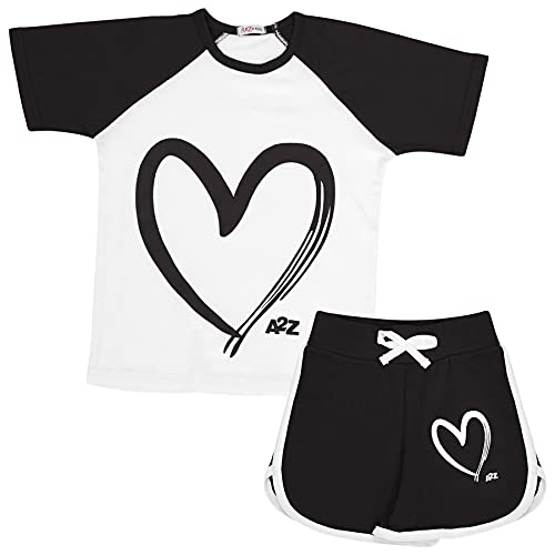 Image of A2Z 4 Kids Girls Raglan Short Sleeve - Shorts Set 491 Black 11-12