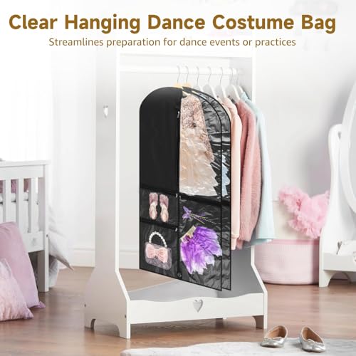 6 Pack Black Hanging Garment Bags for Kids, 39.4 X 19.7 in, Clear Zipper Pockets, Dustproof Cover for Dance Costumes and Outfits4