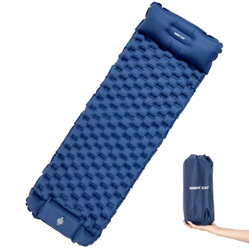Night Cat Inflatable Sleeping Pad Mat Bed with Pillow and Air Bag for Camping Backpacking Hiking; Ultra-Light Compact Comfortable 75x25