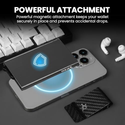 Image of CODE 118 Wallet for Men - Slim Minimalist Aluminum Magnetic Card Holder - RFID Blocking Front Pocket Mag Safe Wallet with Strong Magnet Attachment (Brushed Black)