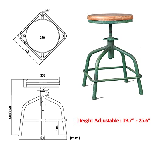 Topower Farmhouse Kitchen Stool, Industrial Counter Stool, Kitchen Deco Round Seat Standard Height Adjustable Swivel Bar Stools Indoor House Design Wood Seat Antique Green Set Of 2 #TOP2