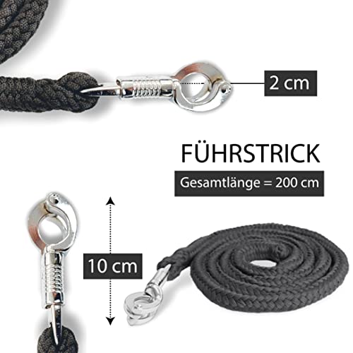 Führstrick mit Panikhaken für Pferd - Anbindestrick in verschiedenen stylischen Designs, Führleine, Anbindeseil Pony, Esel, Ziege - schwarz