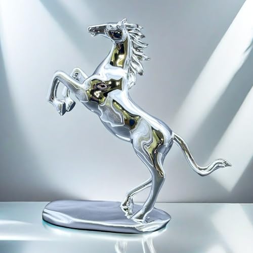 Estatua decorativa de caballo plateada de resina 9.9x3.8x11 in